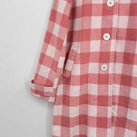 Draper James coat women's L gingham plaid button front collared pink white NEW - Picture 4 of 11